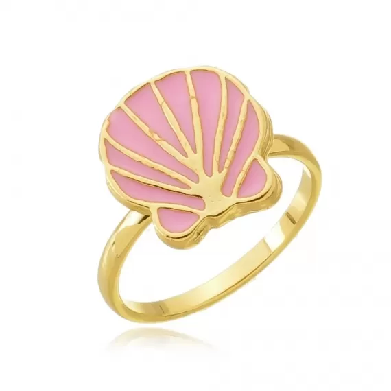 Anel Infantil formato de concha resinada 1cm - Folheado a Ouro 18k