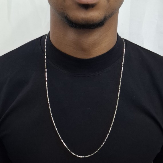 Cordão Masculino Elo Retangular P  - Prata 925