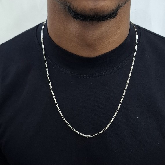 Cordão Masculino Elo Retangular G  - Prata 925 