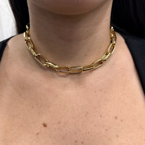 Choker Elo Cadeado Grosso - Folheado a Ouro 18k