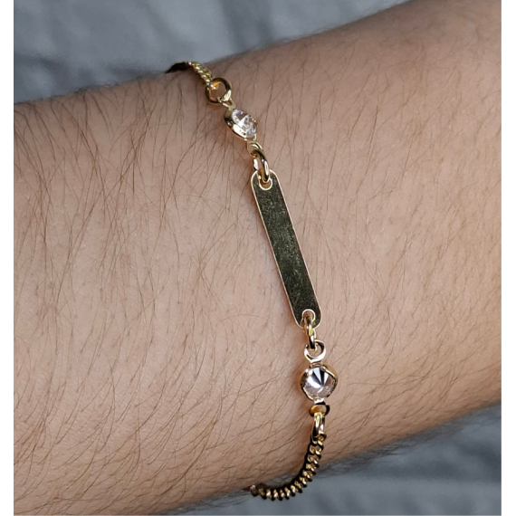 Pulseira infantil de plaquinha com pedrinha - Folheado a ouro 18k