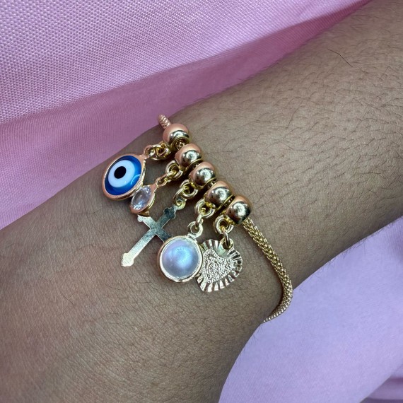 Pulseira Pandora com Pingente Pendurados - Folheado a Ouro 18k
