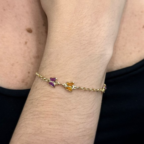 Pulseira de Borboletas Coloridas - Folheado a Ouro 18k