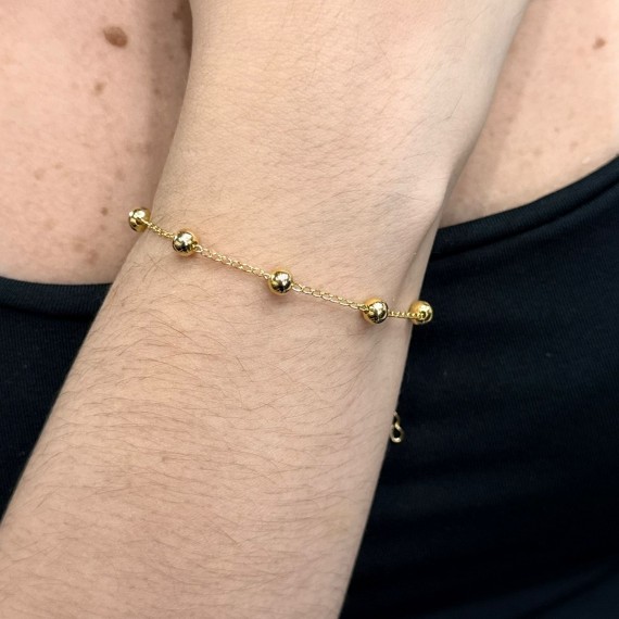Pulseira de Bolinhas Lisas Pequenas - Folheado a Ouro 18k