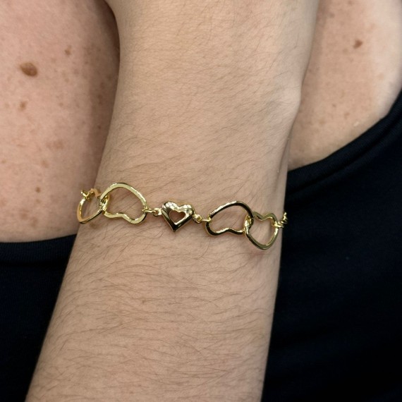 Pulseira de Corações Entrelaçados - Folheado a Ouro 18k