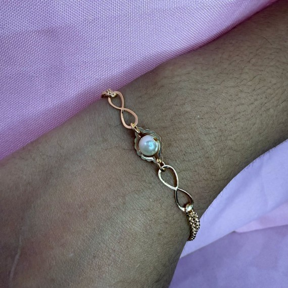 Pulseira com Dois Infinitos + Pérola - Folheado a Ouro 18k