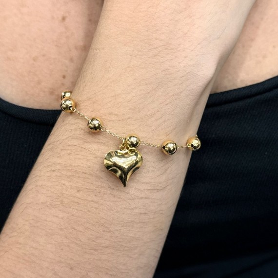 Pulseira com Bolinhas e Coração - Folheado a Ouro 18k