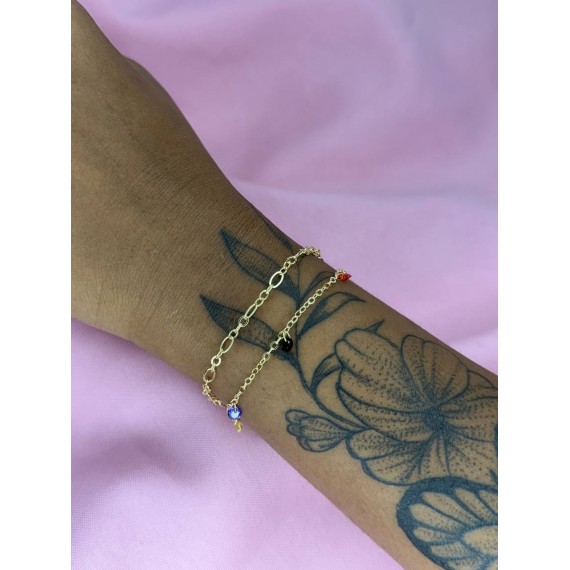 Pulseira Dupla com Pedras - Folheado a Ouro 18k