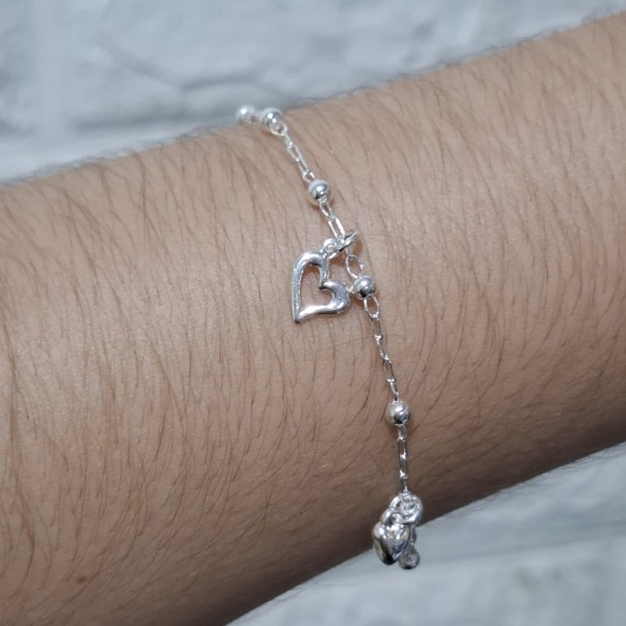 Pulseira com Mini Bolinhas e Mini Corações - Folheado a Prata