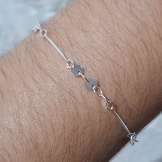 Pulseira de Círculos e Traços Retos - Folheado a Prata