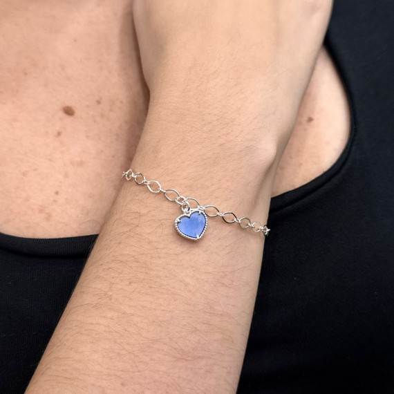 Pulseira Elos com Pingente de Coração Azul - Folheado a Prata 