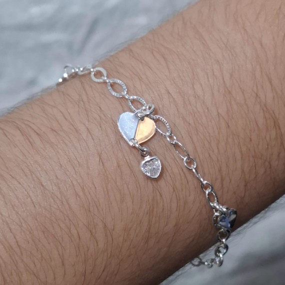 Pulseira de Coração com Pedra Pendurada - Folheado a Prata