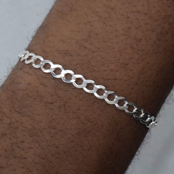 Pulseira Masculina Fina Elo Pequeno Redondo Largo - Prata 925