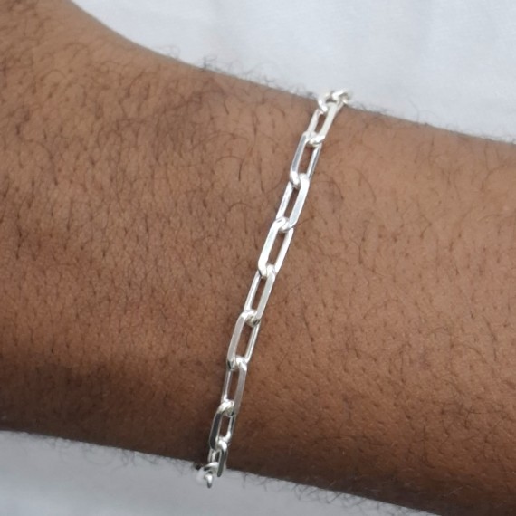 Pulseira Masculina Elo Retangular - Prata 925