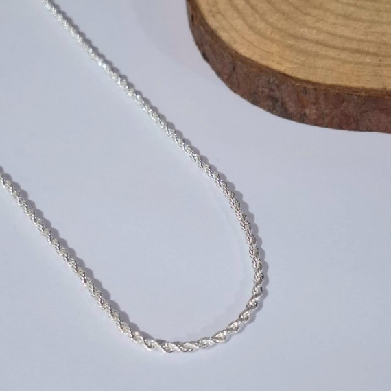 Cordão Elo Corda 45cm - Folheado a Prata