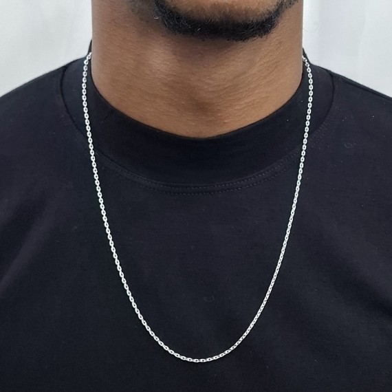 Cordão Elo Cadeado Redondo 60cm - Folheado a Prata