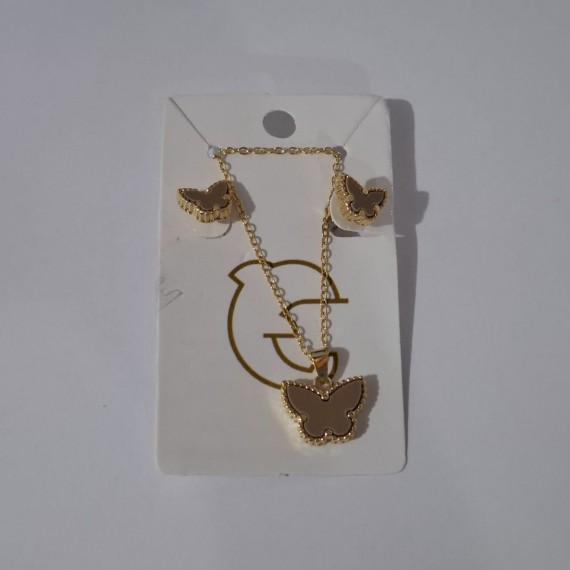 Conjunto de Borboleta Marrom - Folheado a Ouro 