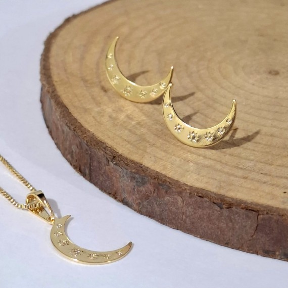 Conjunto de Lua com Pedras - Folheado a Ouro