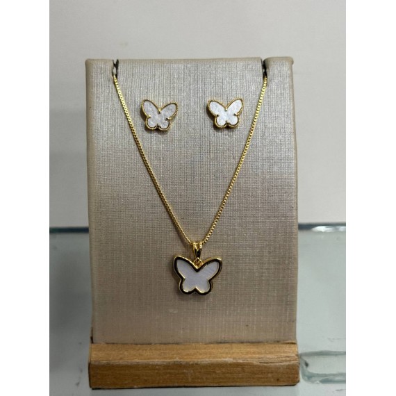 Conjunto de Borboleta Madrepérola - Folheado a Ouro 18k