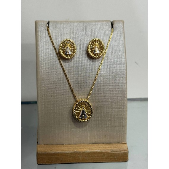 Conjunto Nossa Senhora Aparecida - Folheado a Ouro 18k 