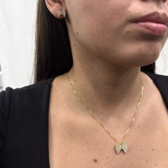 Conjunto Laço Cravejado - Folheado a Ouro 18k