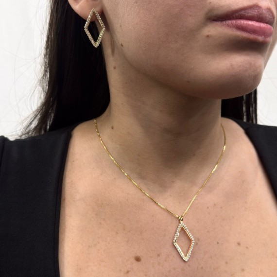 Conjunto Triângulo Cravejado Vazado - Folheado a Ouro 18k