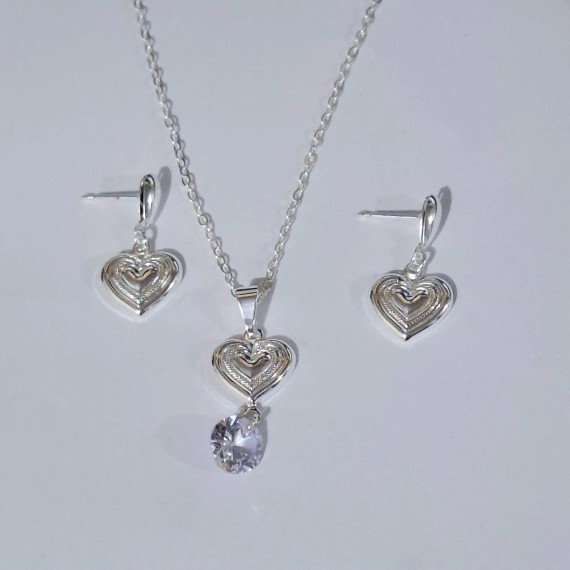 Conjunto de Coração com Textura - Folheado a ouro 18k