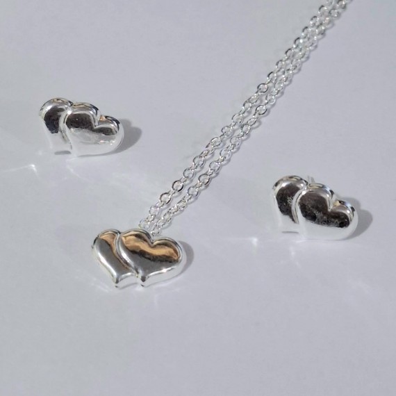 Conjunto 2 Corações - Folheado a Prata 