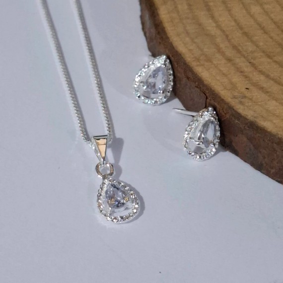 Conjunto de Gota com Pedras - Folheado a Prata 