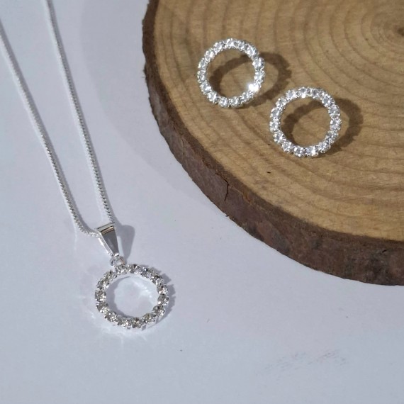 Conjunto de Círculo Cravejado - Folheado a Prata