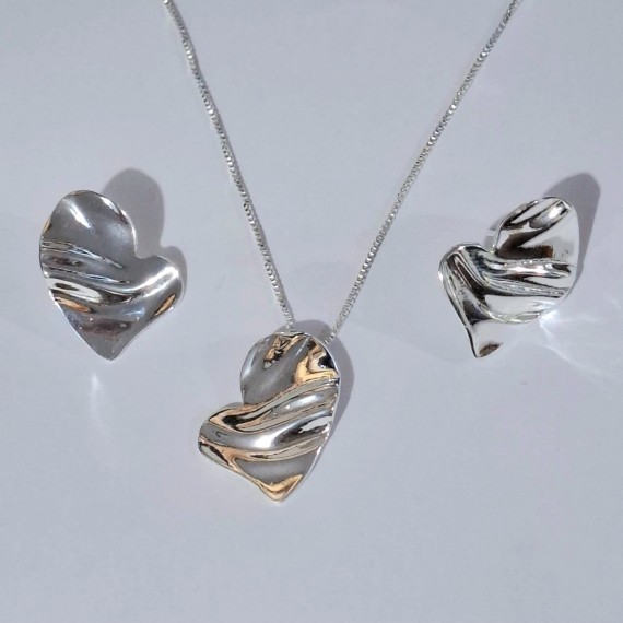 Conjunto de Coração Assimétrico - Folheado a Prata