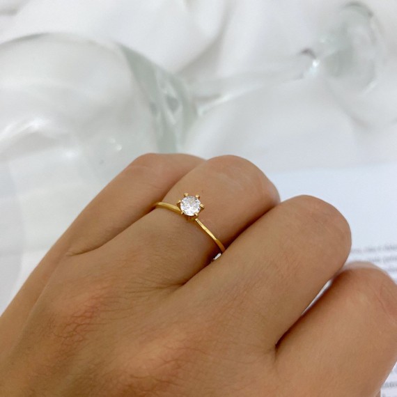 Anel Solitário 4mm - Folheado a Ouro 18k