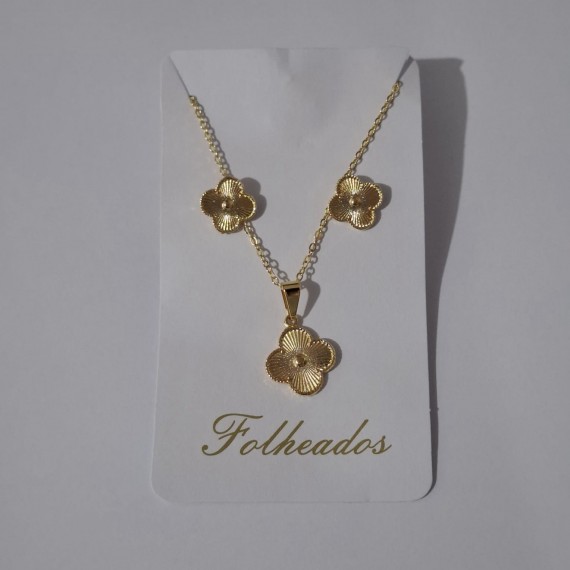 Conjunto de Trevo Dourado - Folheado a ouro