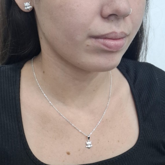 Conjunto de Coruja - Folheado a Prata 