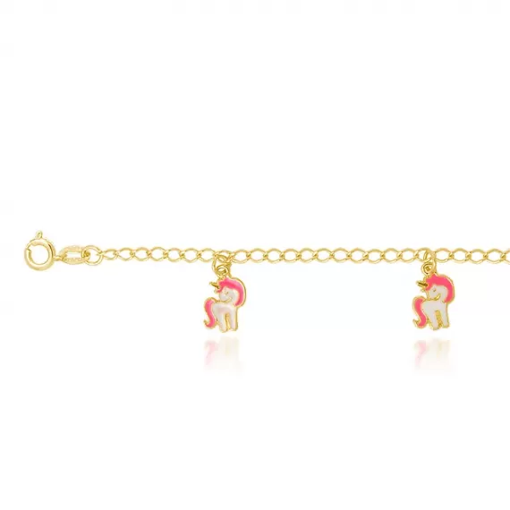 Pulseira Infantil com pingente de unicórnio resina colorida - Folheado a Ouro 18k
