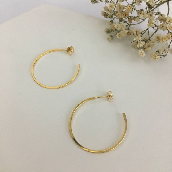 Argola Achatada 33mm- Folheado a Ouro 18k