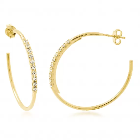 Brinco meia argola com strass - Folheado a Ouro 18k