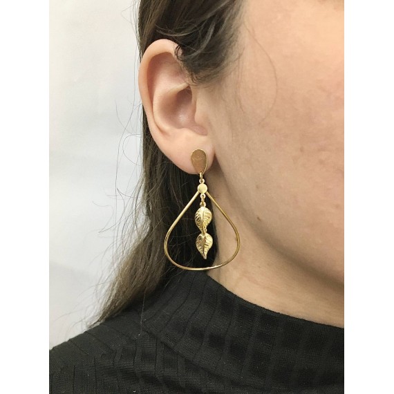 Brinco Trabalhado + Folhas - Folheado a Ouro 18k
