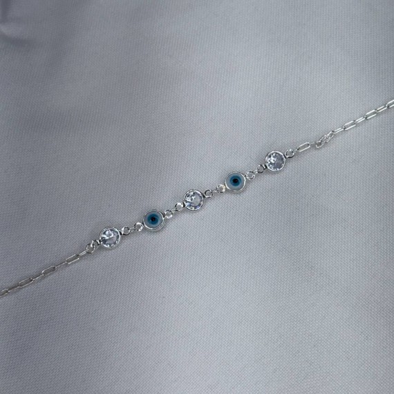 Tornozeleira com Pedra e Olho Grego - Folheado a Prata 