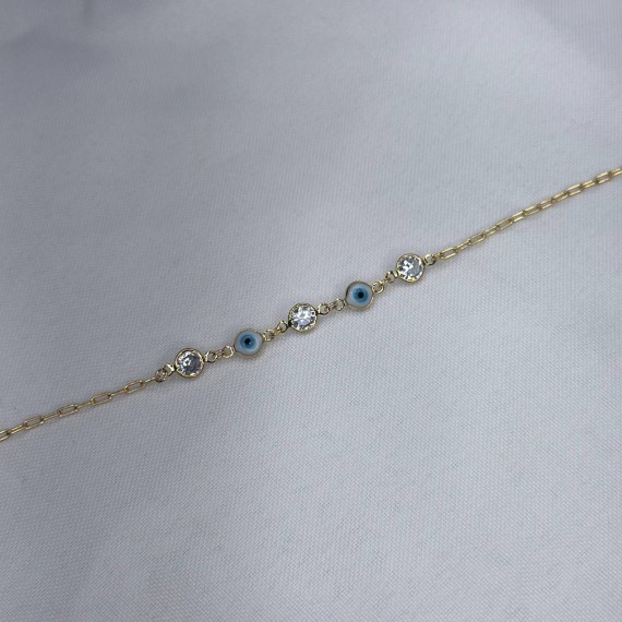 Tornozeleira com Pedra e Olho Grego - Folheado a Ouro 18k