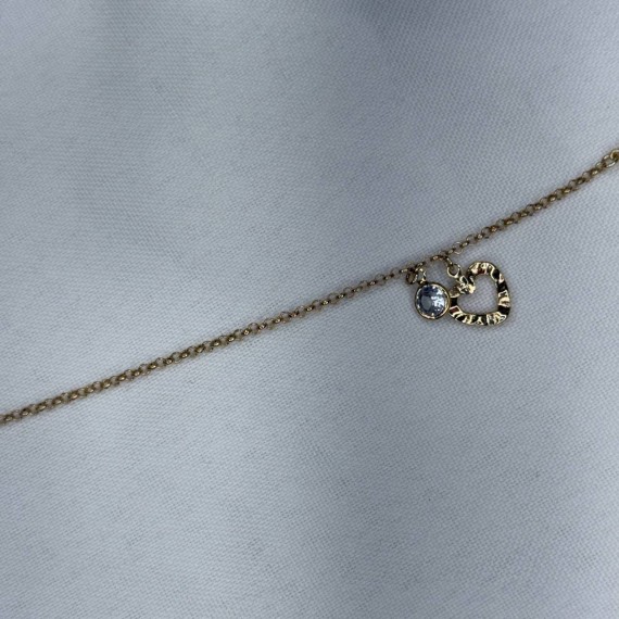 Tornozeleira com Pingente de Coração Vazado + Pedra - Folheado a Ouro 18k