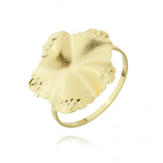 Anel formato de flor fosca com ponta trabalhada - Folheado a Ouro 18k