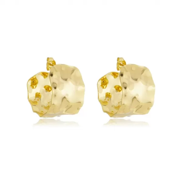 Brinco de meia argola modelo orgânico (martelado) - Folheado a Ouro 18k