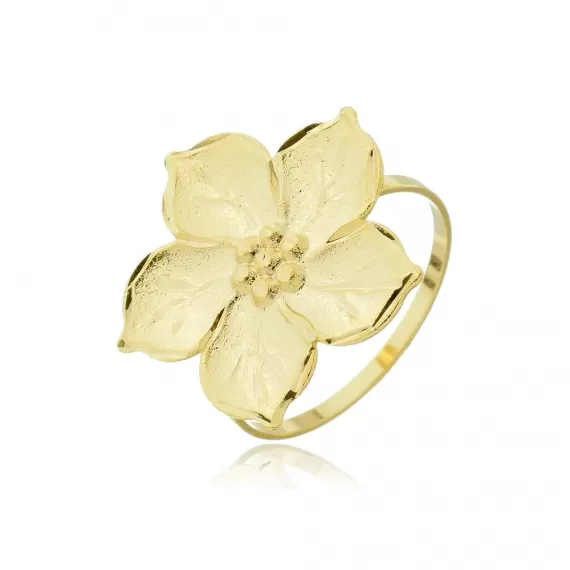 Anel com flor 5 pétalas - Folheado a Ouro 18k