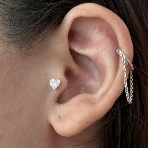 Piercing Coração Cravejado - Prata 925k