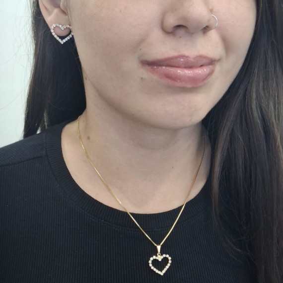 Conjunto de Coração Vazado Cravejado - Folheado a Ouro 18k
