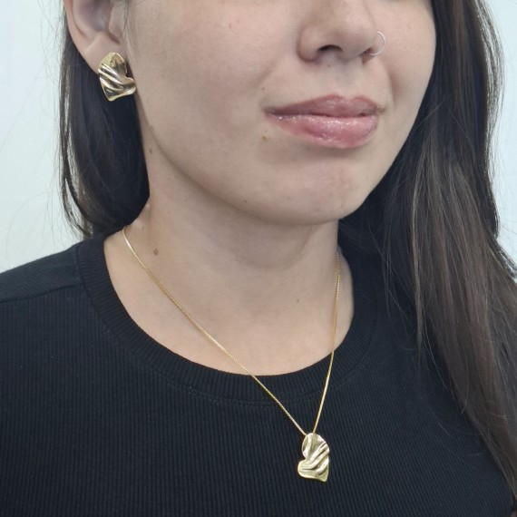 Conjunto de Coração Preenchido Ondulado - Folheado a Ouro 18k