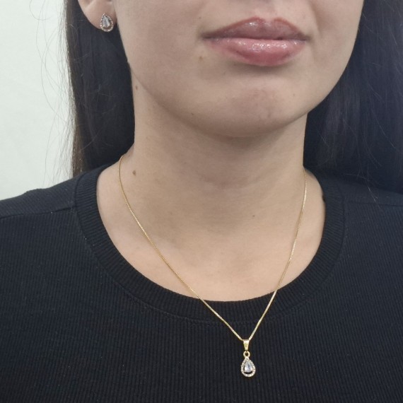 Conjunto Gota com Pedras - Folheado a Ouro 18k