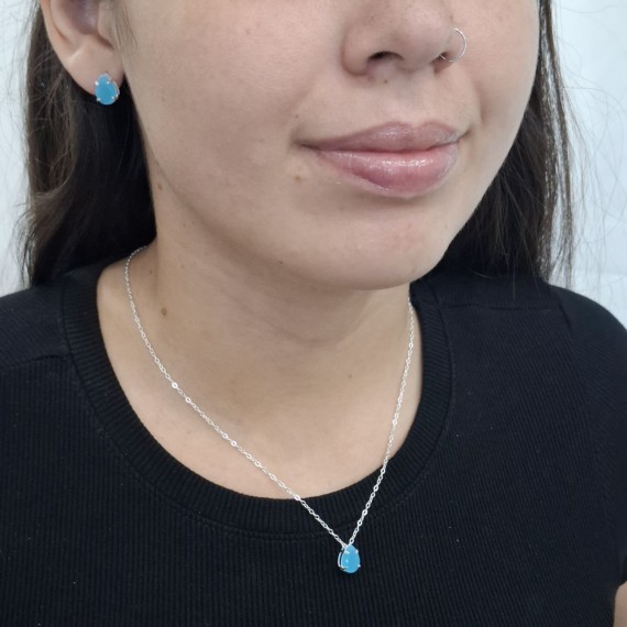 Conjunto Gota na Cor Azul Piscina - Folheado a Prata