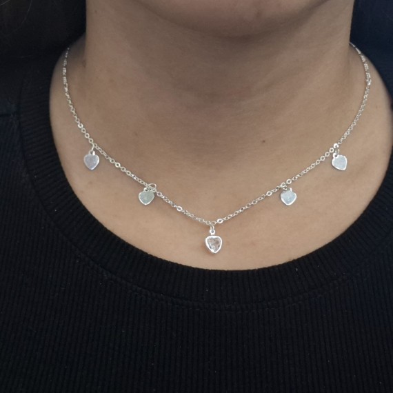 Choker de Pingentes Pendurados de Coração - Folheado a Prata
